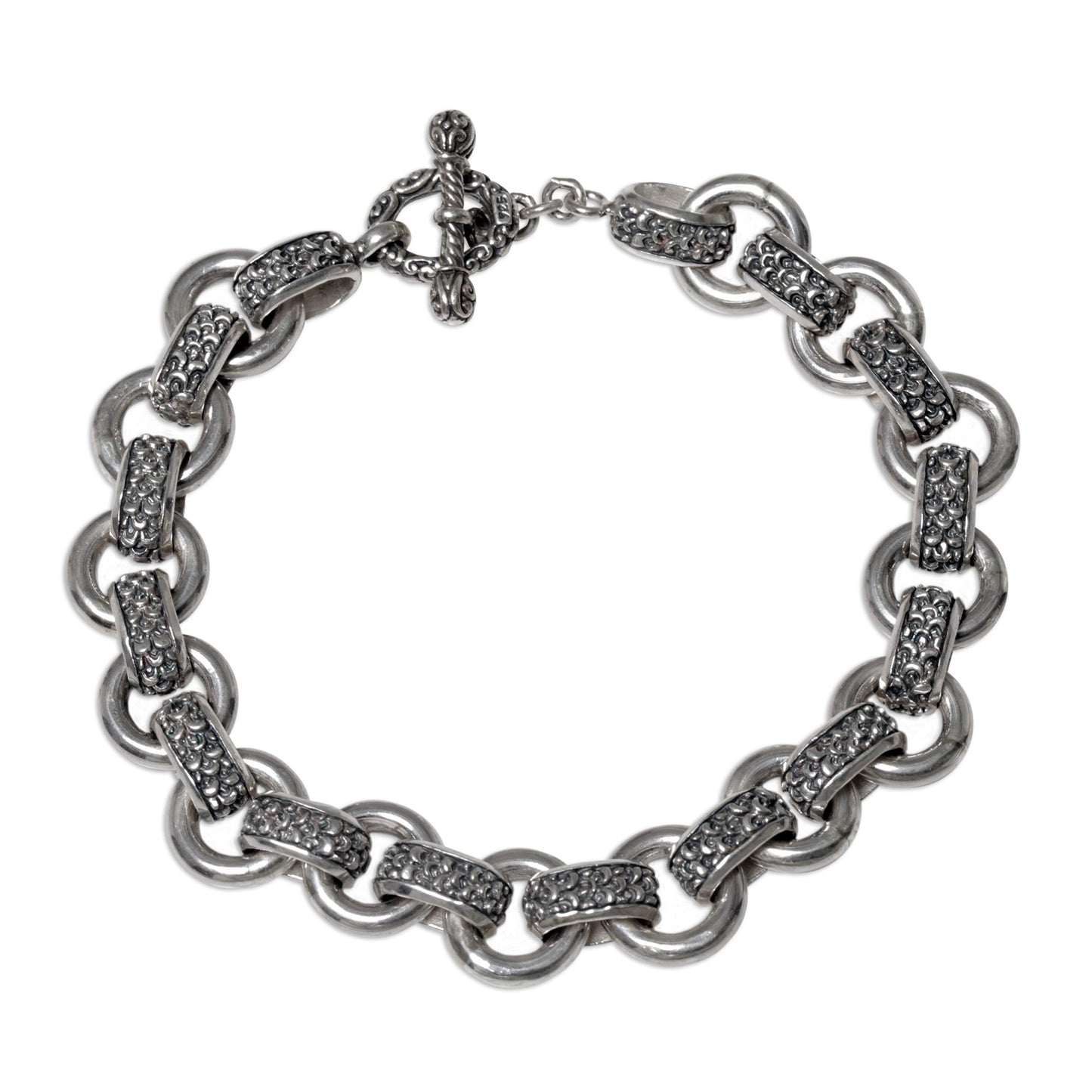 Dragon Legacy Men's Silver Textured Link Bracelet from Indonesia