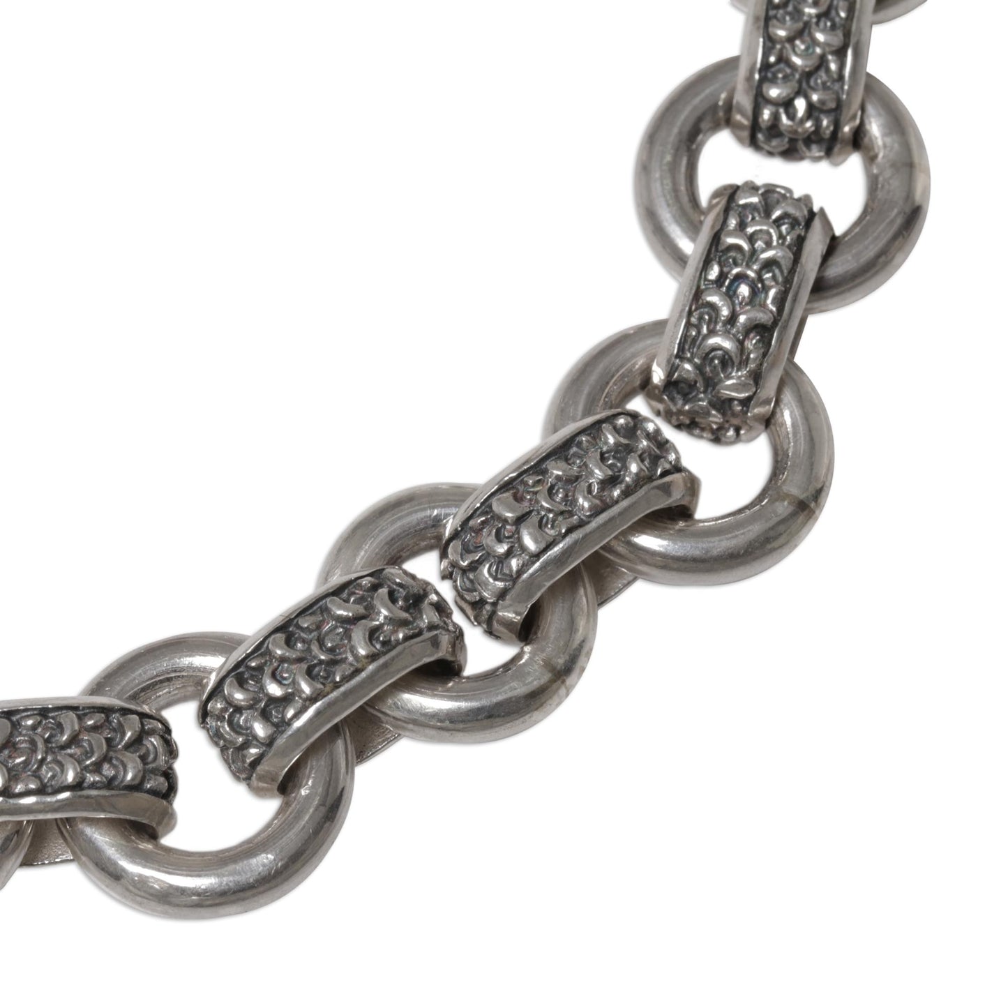 Dragon Legacy Men's Silver Textured Link Bracelet from Indonesia