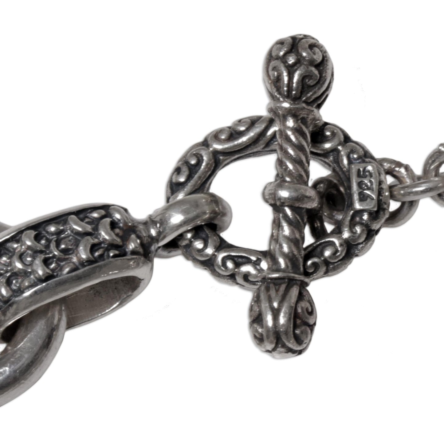 Dragon Legacy Men's Silver Textured Link Bracelet from Indonesia