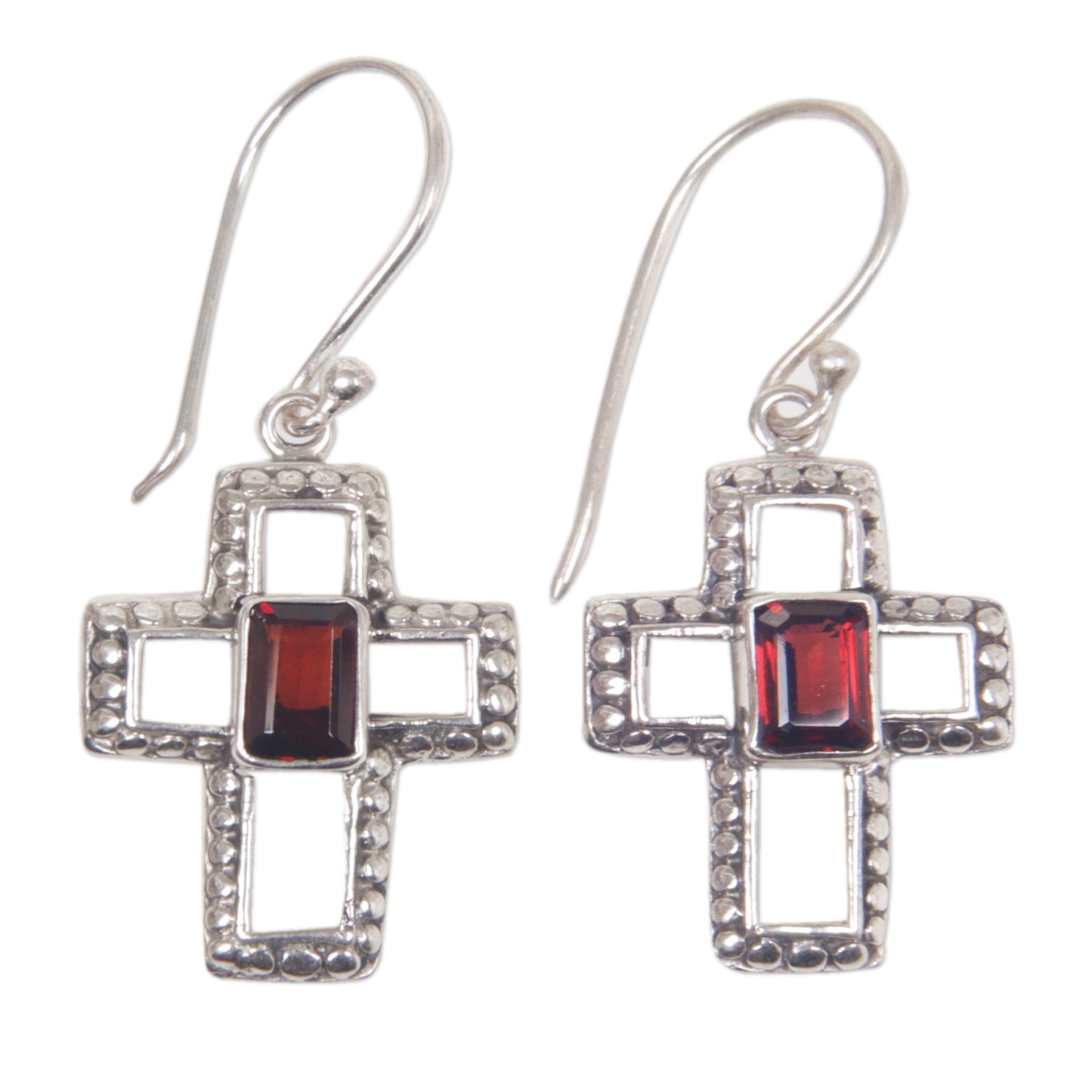 Faith Everlasting Sterling Silver and Garnet Cross Dangle Earrings Indonesia