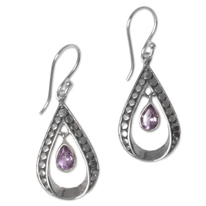 Charming Tears in Purple Sterling Silver and Amethyst Dangle Earrings from Indonesia