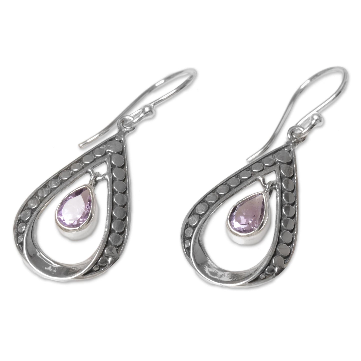 Charming Tears in Purple Sterling Silver and Amethyst Dangle Earrings from Indonesia