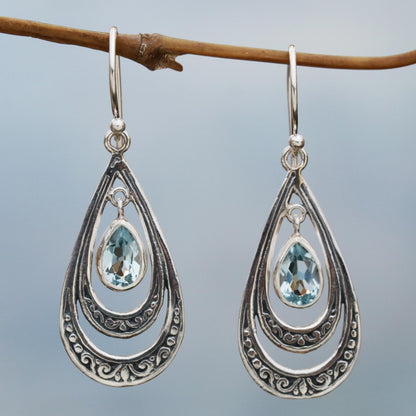 Gleaming Teardrops in Blue Blue Topaz Teardrop Dangle Earrings from Indonesia