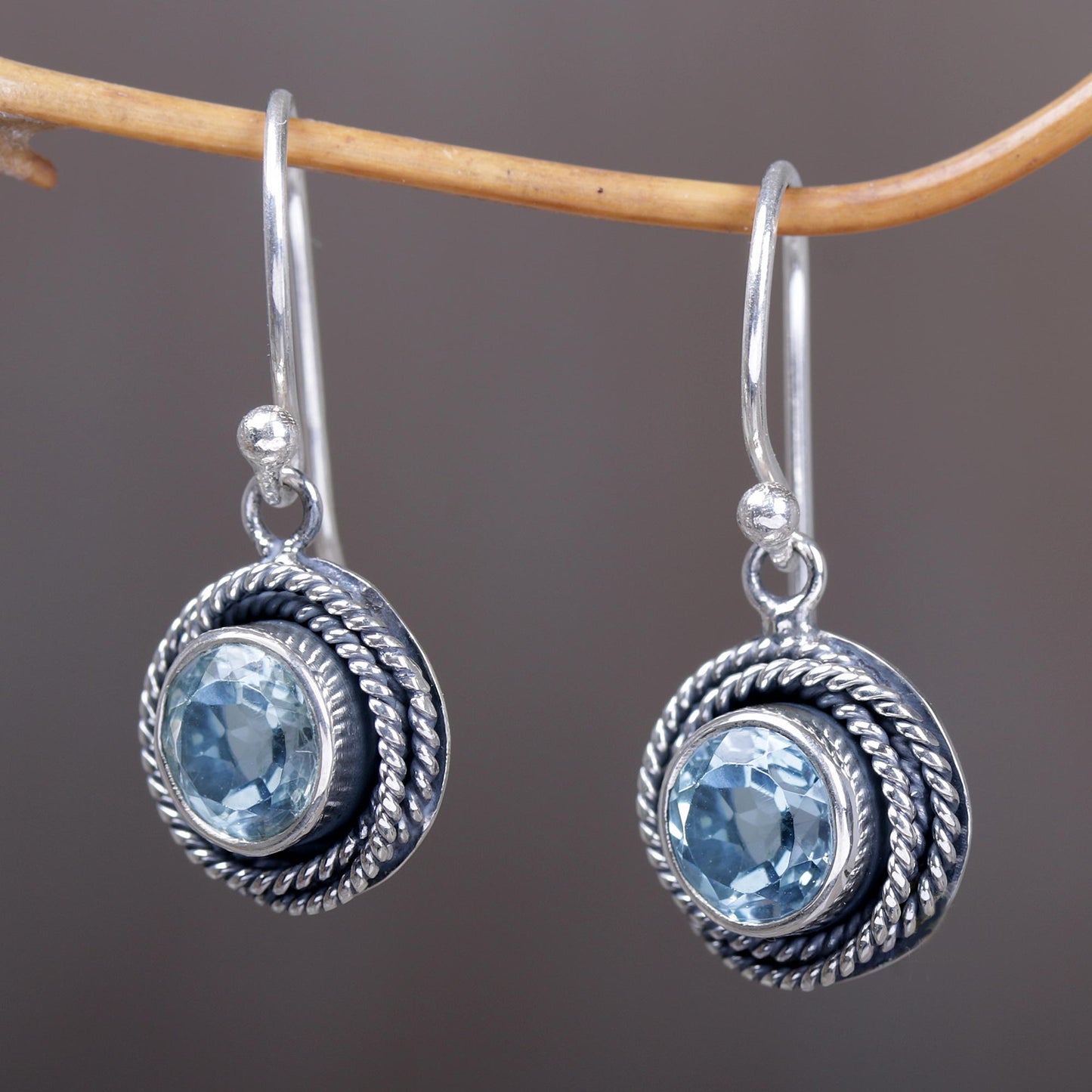 Nest of Chains in Blue Topaz Dangle Earrings