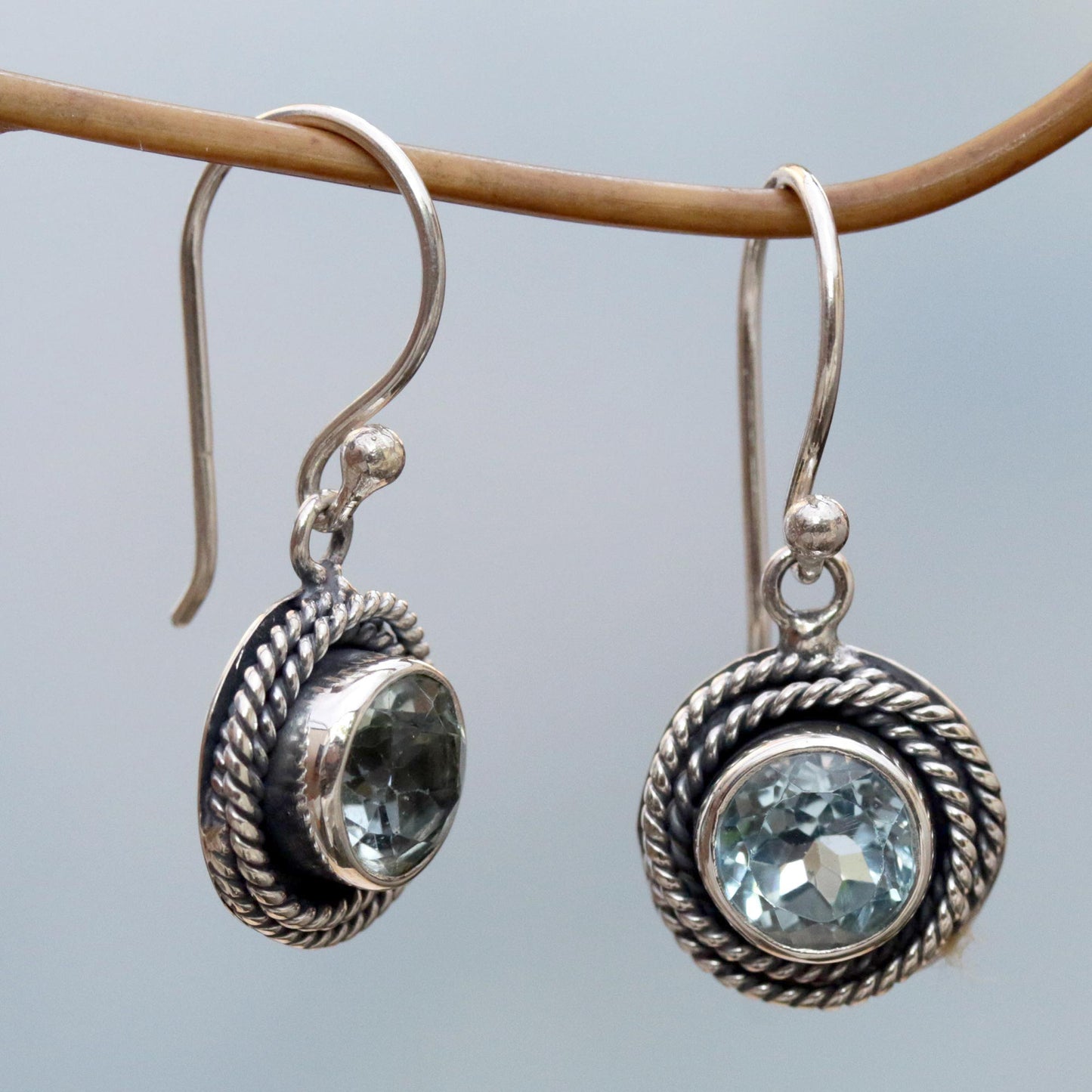 Nest of Chains in Blue Topaz Dangle Earrings