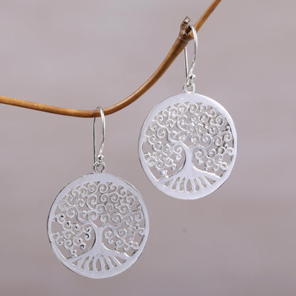 Delightful Trees Sterling Silver Tree Shaped Dangle Earrings from Indonesia