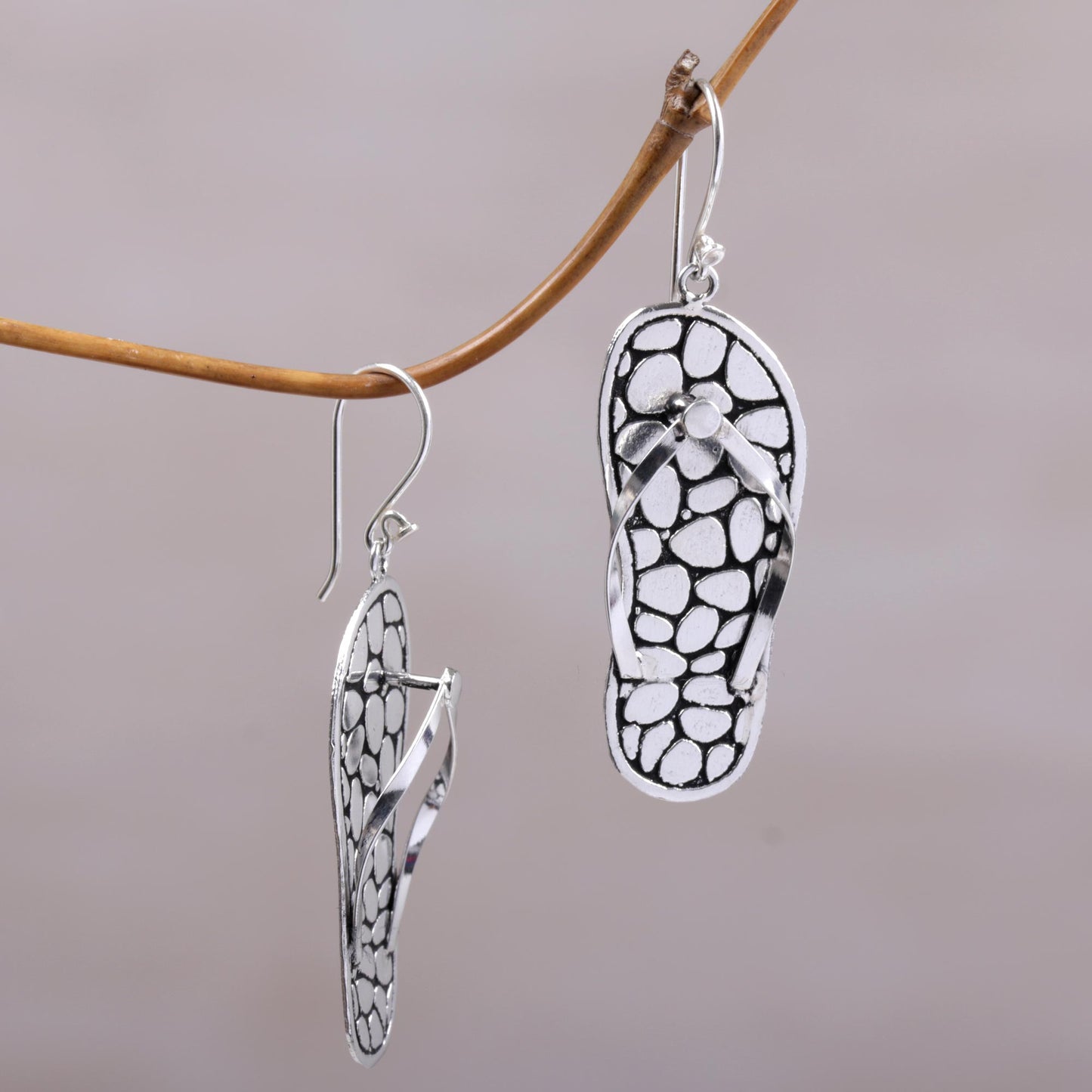 Sandal Jepit Sterling Silver Flip-Flop Dangle Earrings from Indonesia