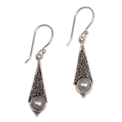 Triangular Moons Cultured Mabe Pearl Dangle Earrings Crafted in Bali