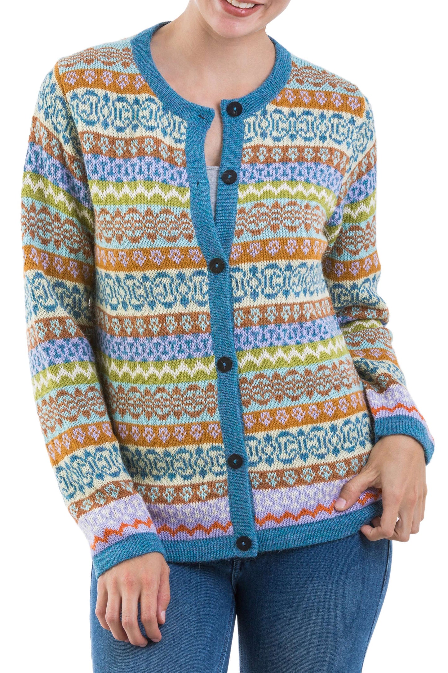 Sweet Cake Multicolor 100% Alpaca Cardigan Sweater from Peru