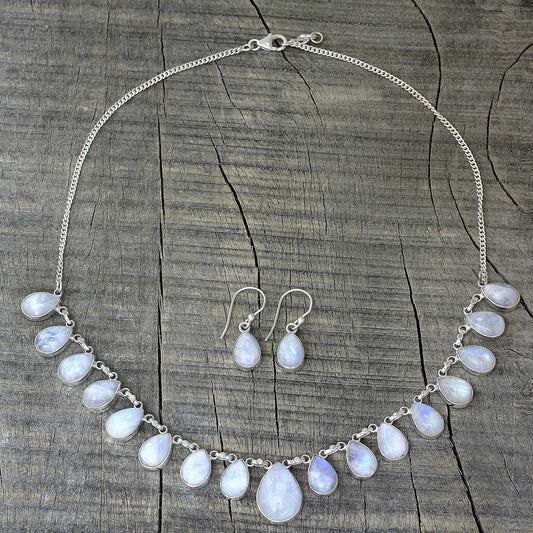 Lovely Morning Moonstone & Silver Jewelry Set