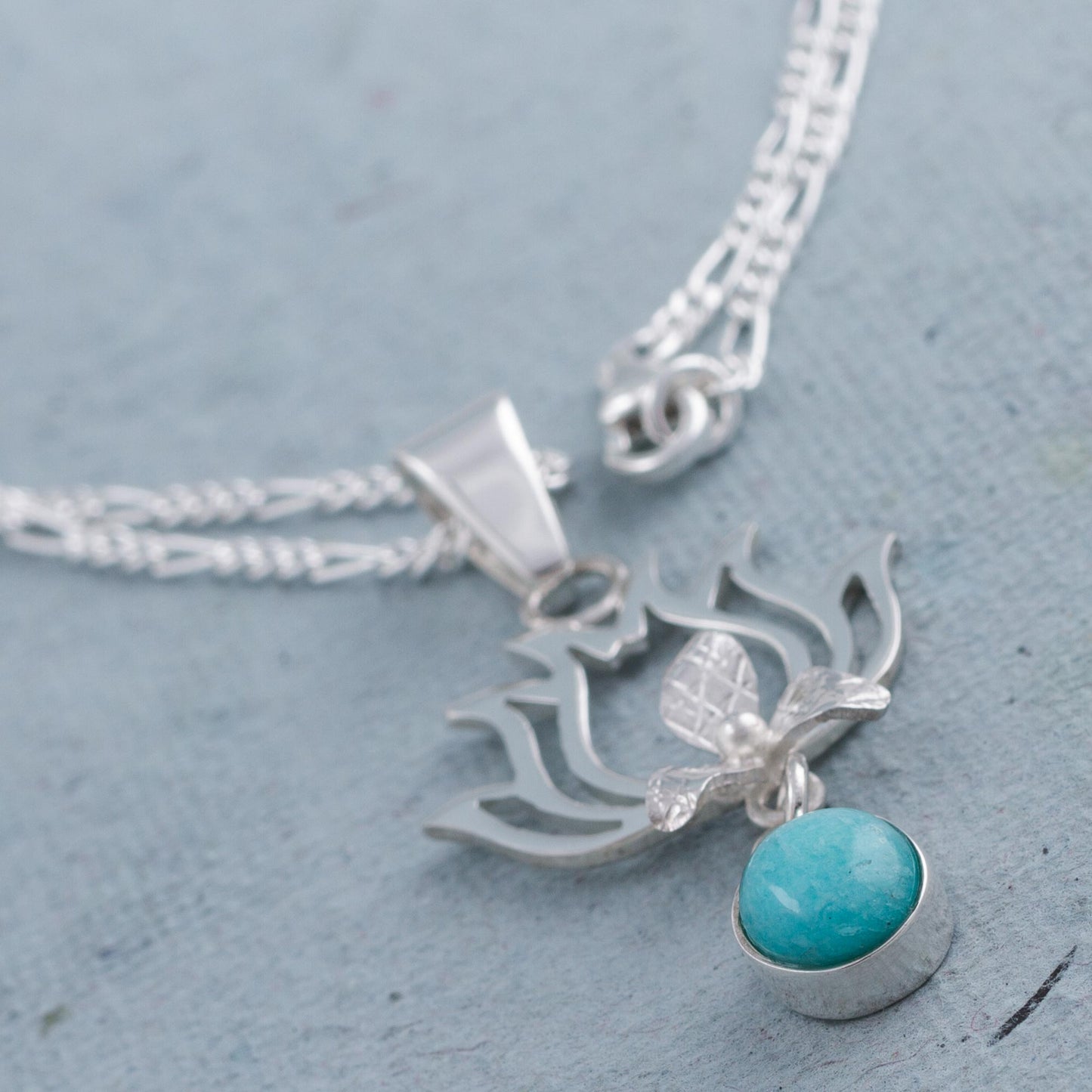 Flaming Drops Amazonite and Sterling Silver Pendant Necklace from Peru