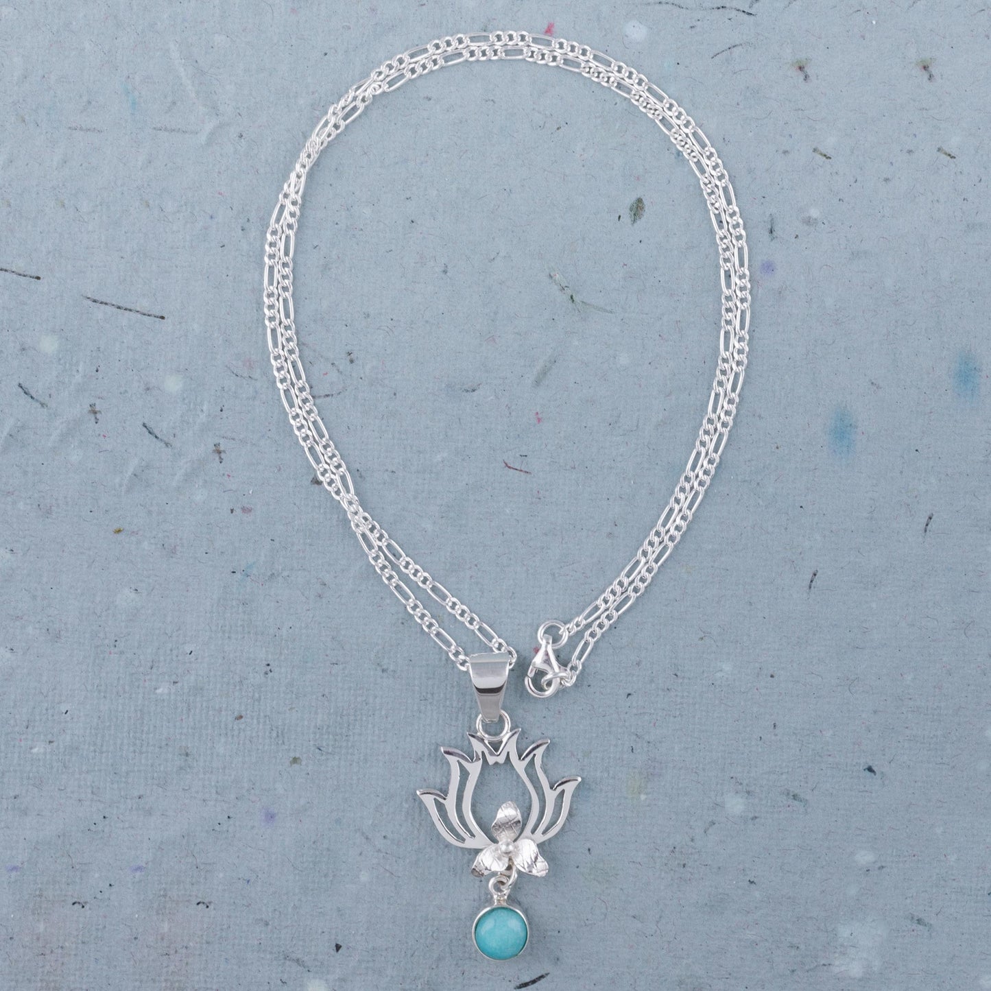 Flaming Drops Amazonite and Sterling Silver Pendant Necklace from Peru