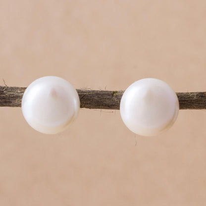 Round Style Cultured Pearl and Sterling Silver Stud Earrings from Peru