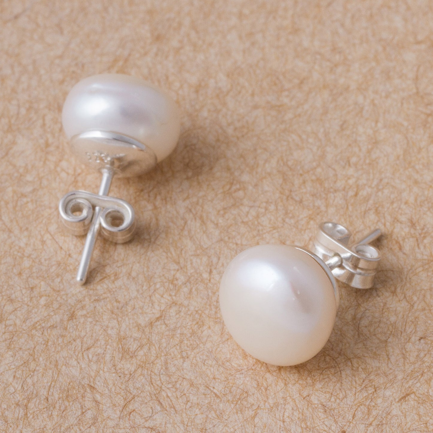 Round Style Cultured Pearl and Sterling Silver Stud Earrings from Peru