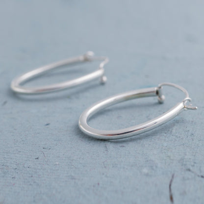 Life Circles Oval Hoop Earrings Hand Crafted in 925 Sterling Silver