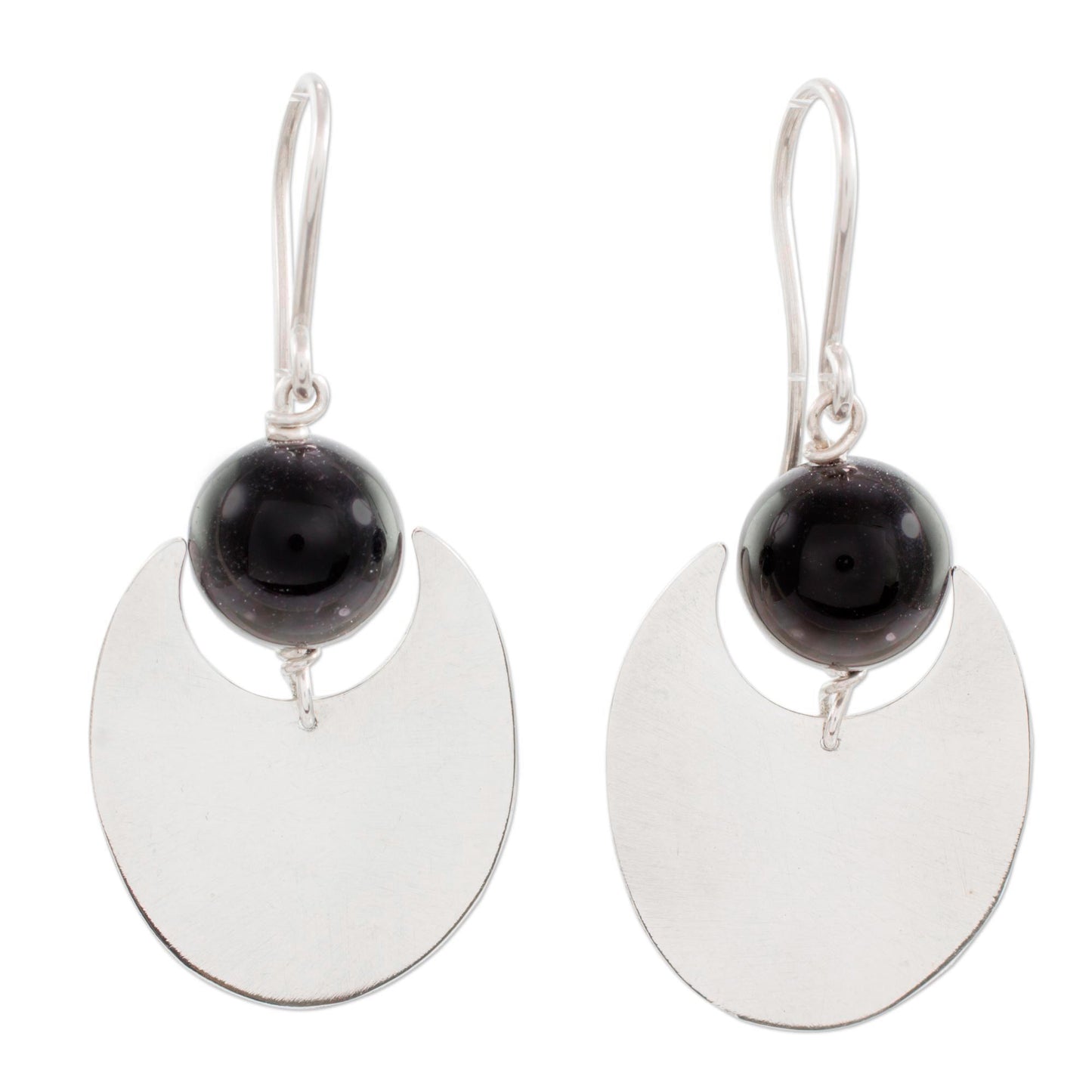 Dark Eclipse Onyx and Sterling Silver Dangle Earrings from Nicaragua