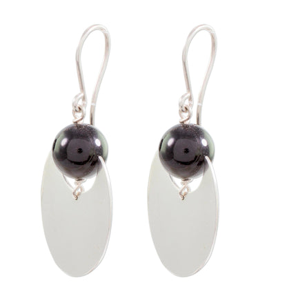 Dark Eclipse Onyx and Sterling Silver Dangle Earrings from Nicaragua