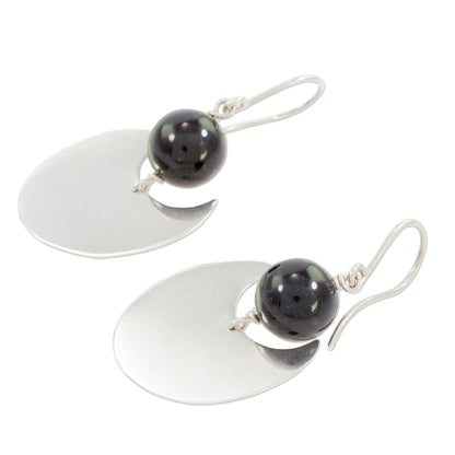 Dark Eclipse Onyx and Sterling Silver Dangle Earrings from Nicaragua