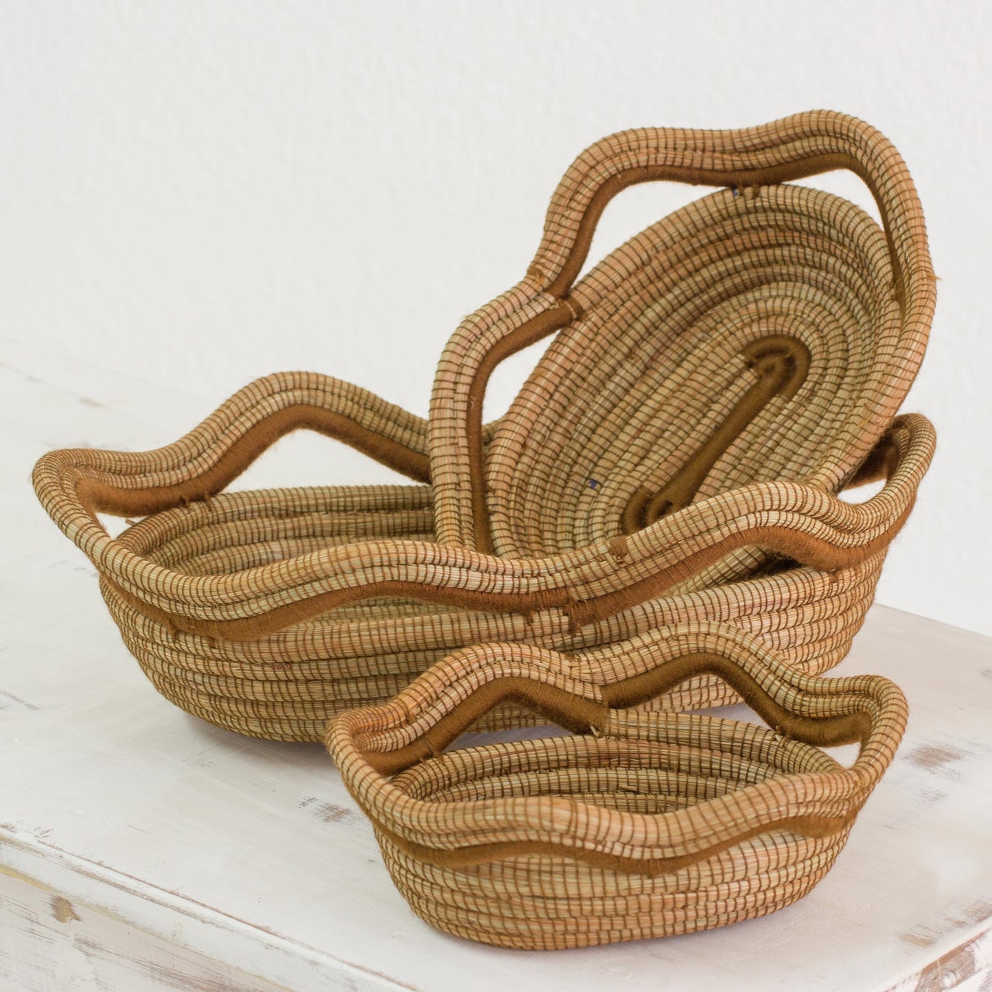 Forest Trail Set of 3 Hand Made Oval Pine Needle Baskets from Nicaragua