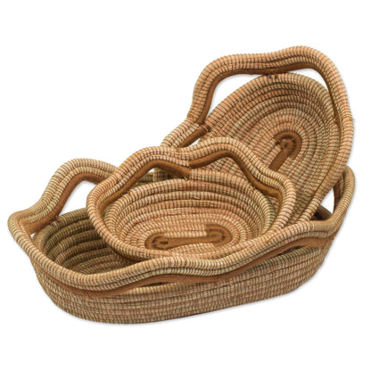 Forest Trail Set of 3 Hand Made Oval Pine Needle Baskets from Nicaragua