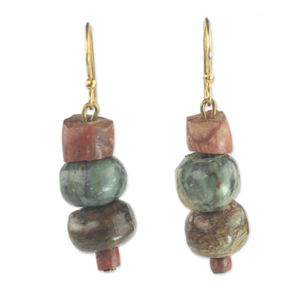 Rustic Joy Soapstone and Bauxite Bead Dangle Earrings from Ghana