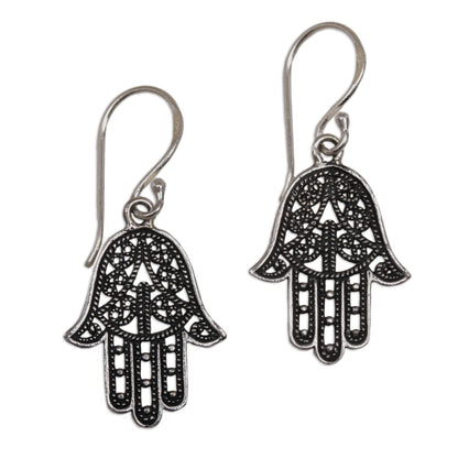 Holy Hamsa 925 Sterling Silver Hamsa Dangle Earrings from Bali