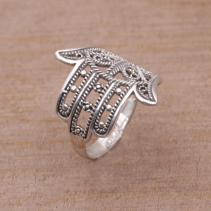 Hamsa Rope Sterling Silver Hamsa Symbol Ring Handcrafted in Bali