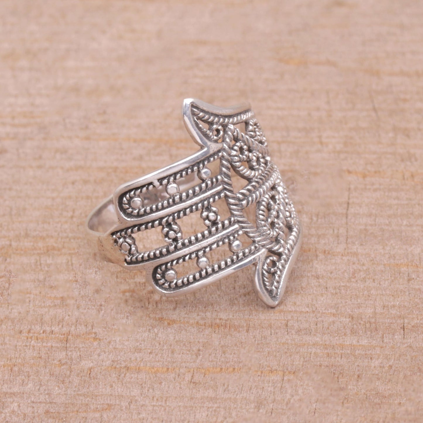 Hamsa Rope Sterling Silver Hamsa Symbol Ring Handcrafted in Bali