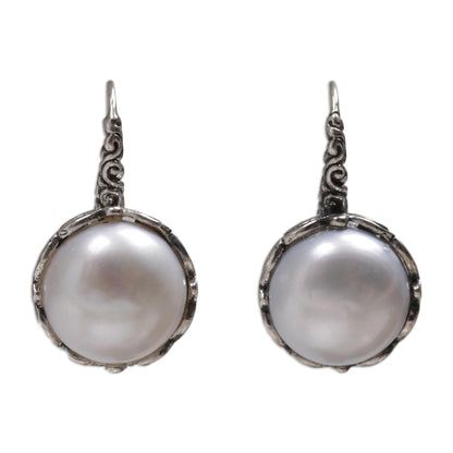 Lunar Bloom Cultured Pearl and Sterling Silver Drop Earrings from Bali