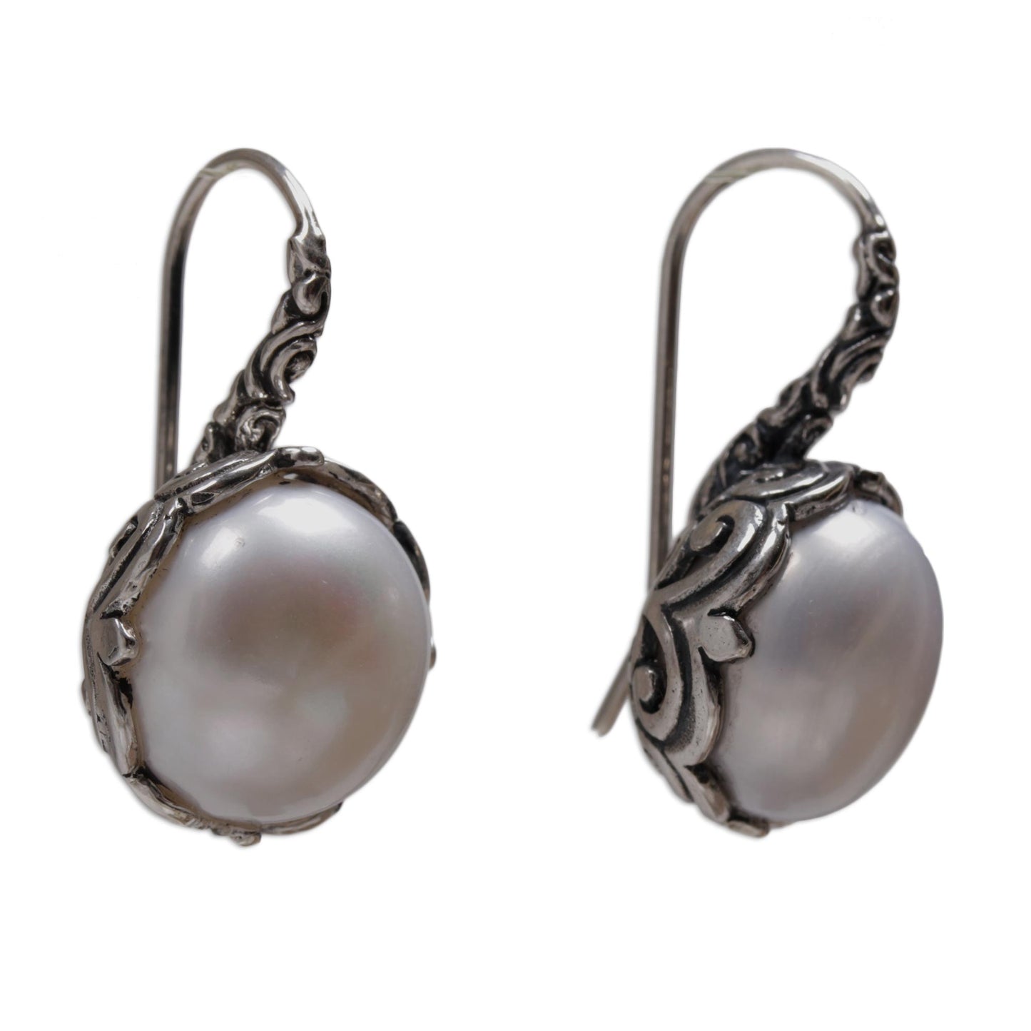 Lunar Bloom Cultured Pearl and Sterling Silver Drop Earrings from Bali