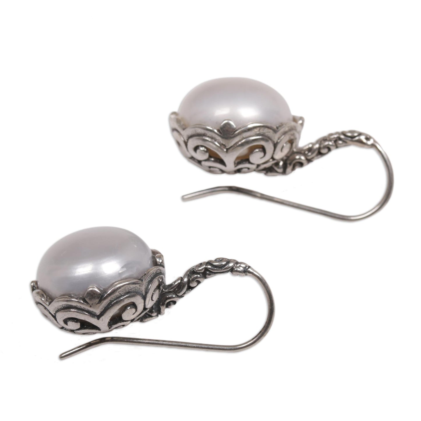 Lunar Bloom Cultured Pearl and Sterling Silver Drop Earrings from Bali