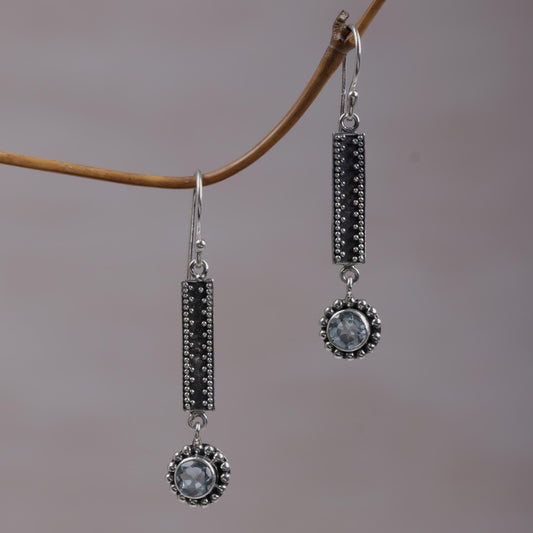 Falling Raindrops Sterling Silver and Blue Topaz Dangle Earrings from Bali