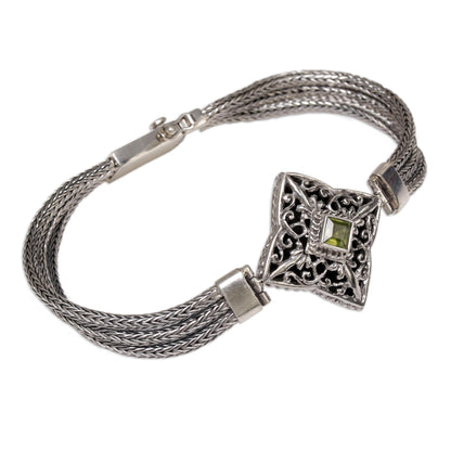 Star Guidance Hand Crafted Bali Style Sterling Silver and Peridot Bracelet