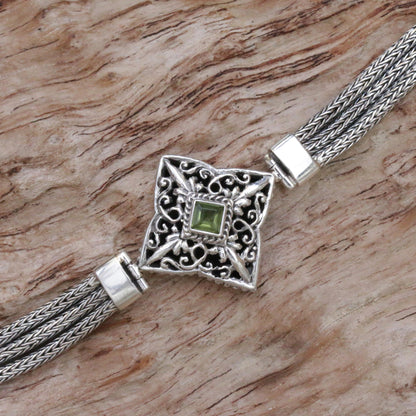 Star Guidance Hand Crafted Bali Style Sterling Silver and Peridot Bracelet