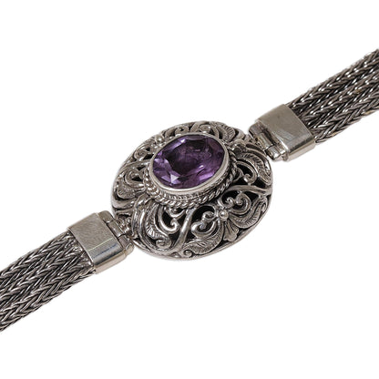 Faith Protector Sterling Silver and Amethyst Pendant Bracelet from Indonesia