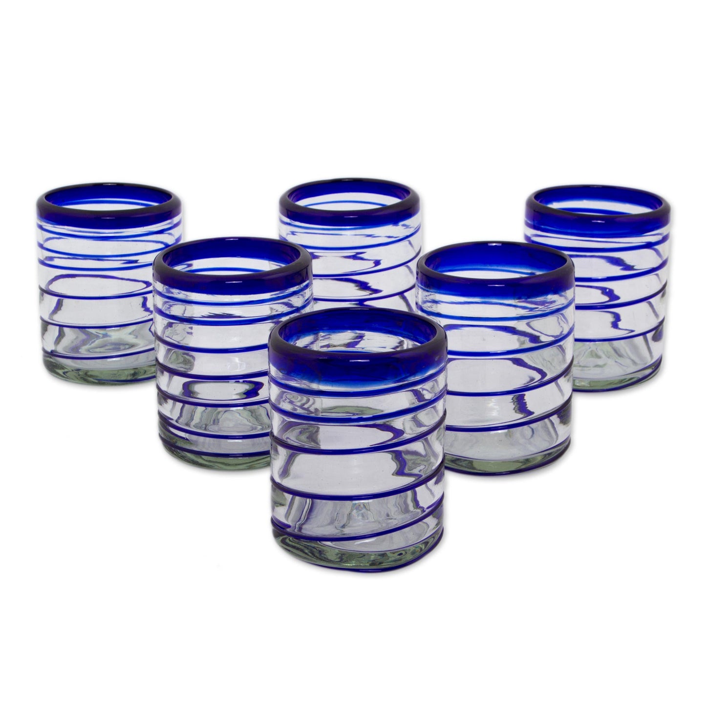 Cobalt Spiral Set of Six Hand Blown Recycled Rocks Glasses