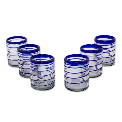 Cobalt Spiral Set of Six Hand Blown Recycled Rocks Glasses