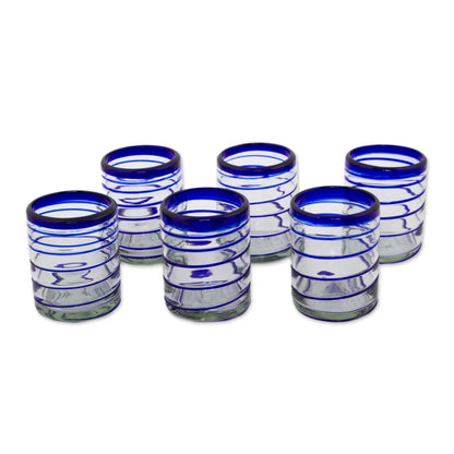 Cobalt Spiral Set of Six Hand Blown Recycled Rocks Glasses