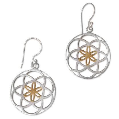 Blooms of Life Indonesian Sterling Silver and Gold Plated Dangle Earrings