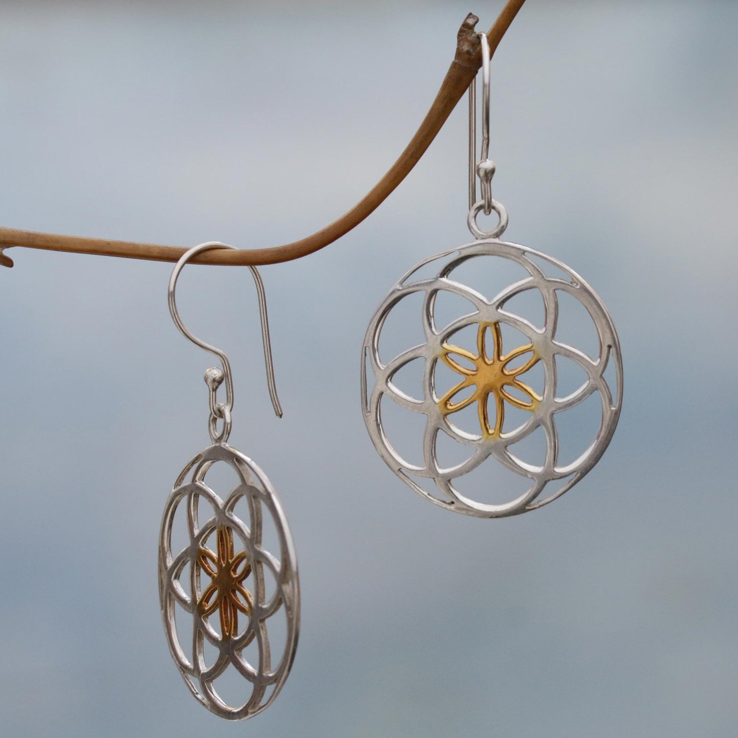 Blooms of Life Indonesian Sterling Silver and Gold Plated Dangle Earrings