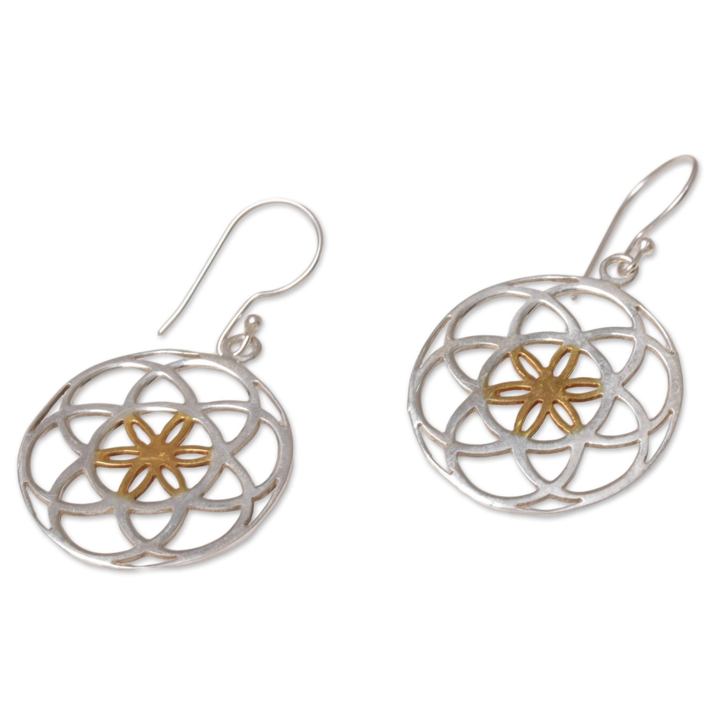 Blooms of Life Indonesian Sterling Silver and Gold Plated Dangle Earrings