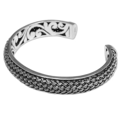 Woven Chains Hand Crafted Sterling Silver Cuff Bracelet from Indonesia