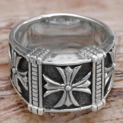 Stallion Cross Men's Sterling Silver Ring