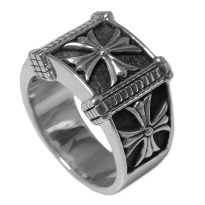 Stallion Cross Men's Sterling Silver Ring