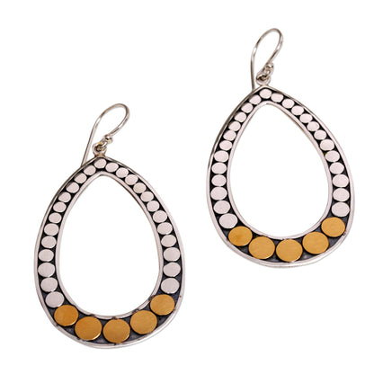 Fortunate Circles Gold and Sterling Silver Oval Dangle Earrings from Indonesia