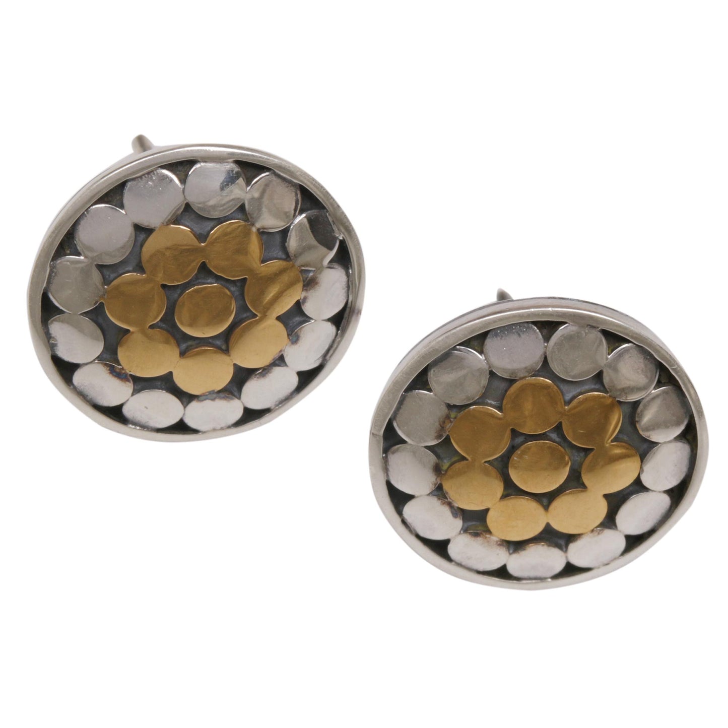 Golden Caps Gold and Sterling Silver Circular Button Earrings Indonesia