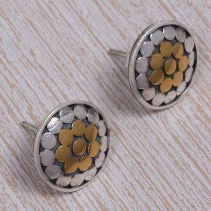 Golden Caps Gold and Sterling Silver Circular Button Earrings Indonesia