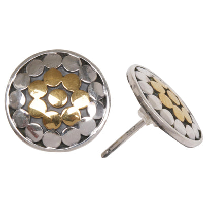 Golden Caps Gold and Sterling Silver Circular Button Earrings Indonesia