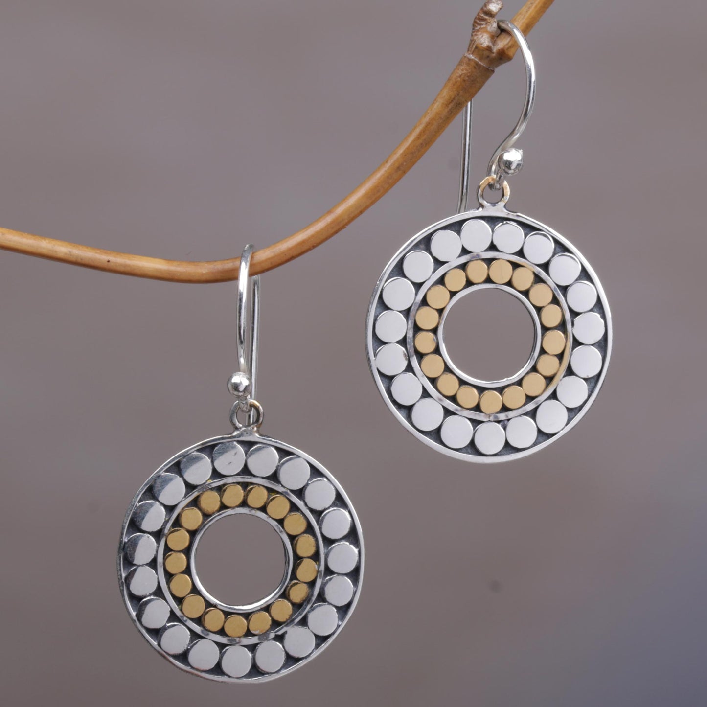 Golden Halos Gold and Sterling Silver Circle Dangle Earrings Indonesia