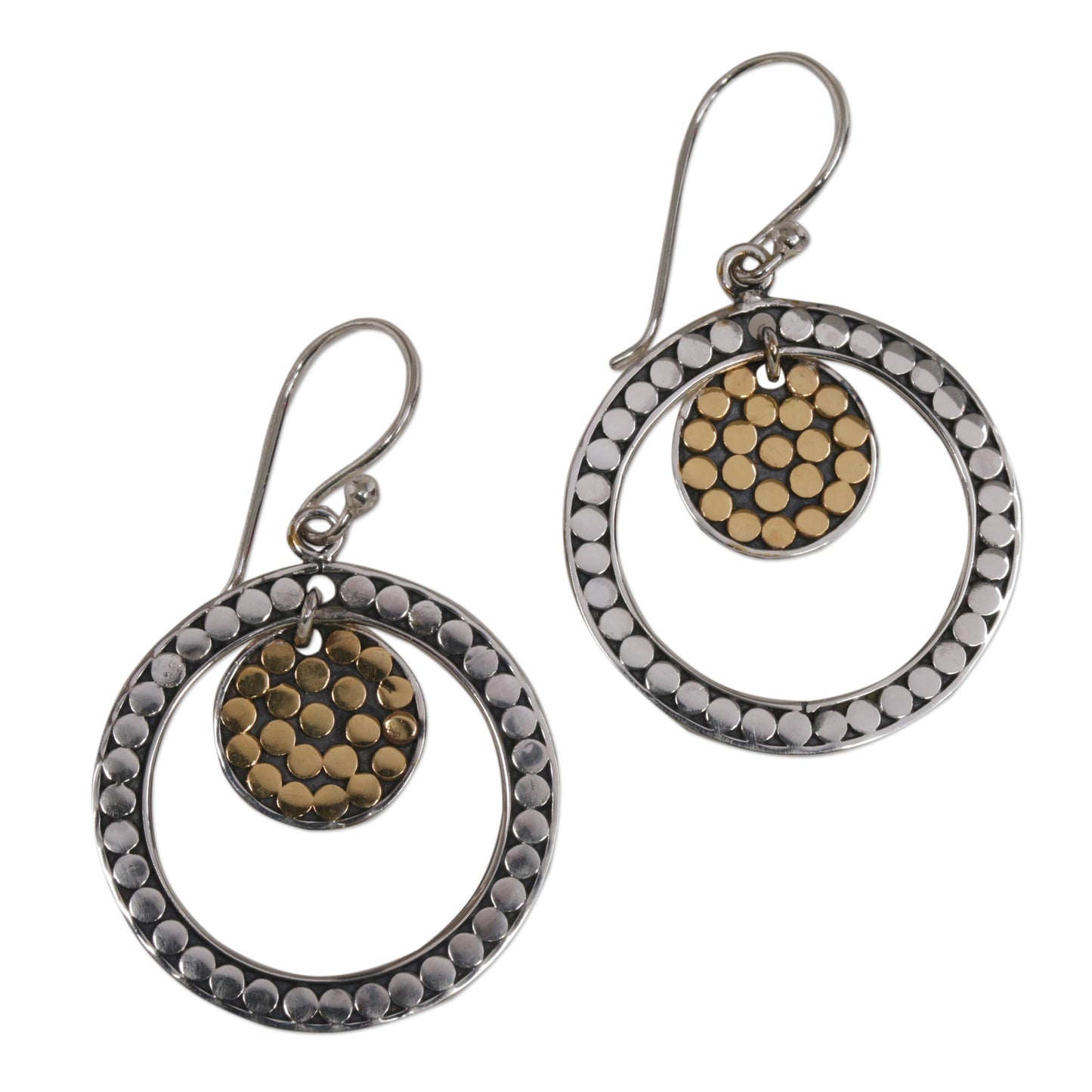 Crescent Eclipse Gold Accented Sterling Silver Dangle Earrings Indonesia